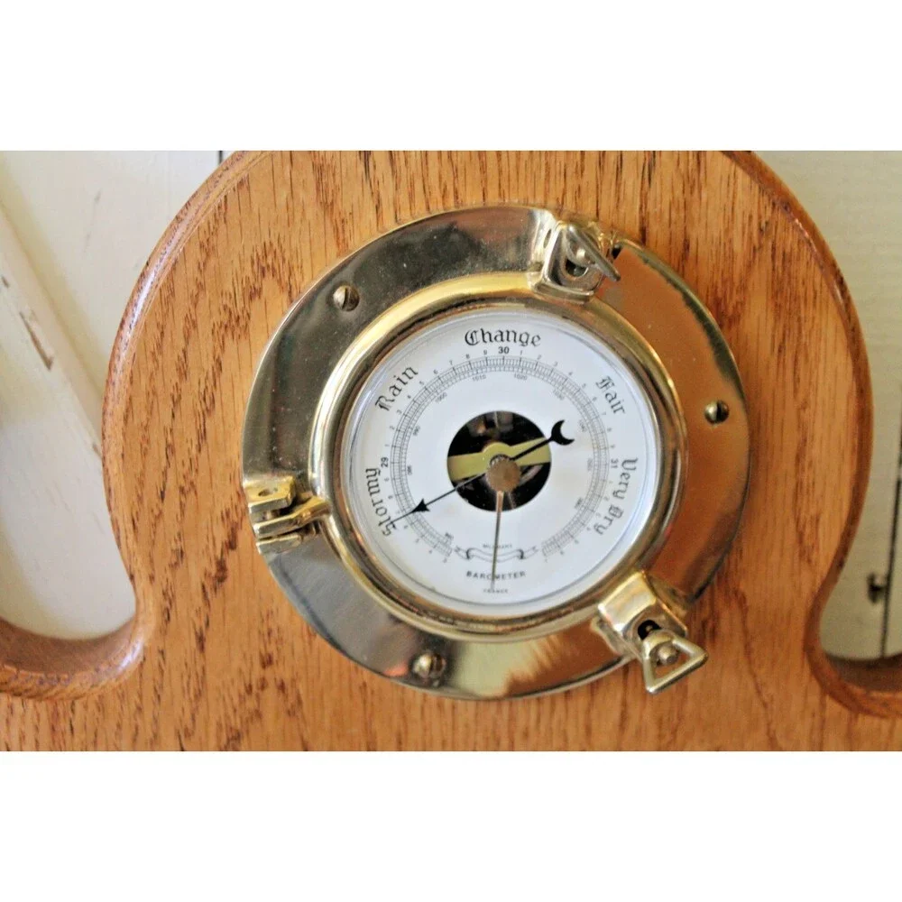 Rare Vintage Wood Carved Anchor Millibars Barometer Weather/Time 22
